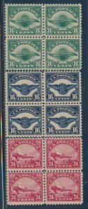 #C4, C5, C6 (8c, 16c, 24c) BLOCKS OF 4 VF OG NH AIRMAIL STAMPS CV $1,320 HV403