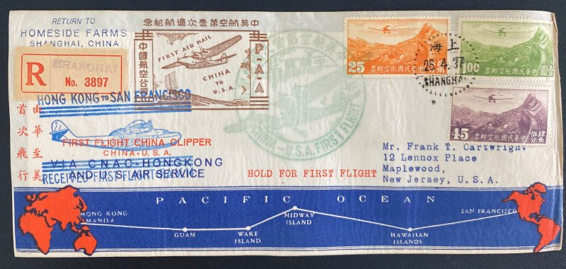 1937 Shanghai China First Flight Airmail Cover  to Maplewood NJ USA PAA Clipper