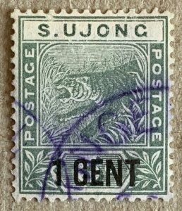 Sungei Ujong 1894 1c on 5c Tiger, used.  Scott 34 CV $0.90, SG 53