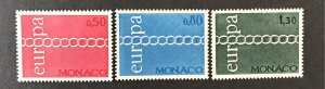 Monaco 1971 #797-9, Europa, MNH.