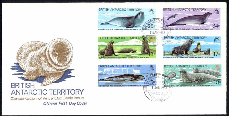 British Antarctic Territory Sc# 96-101 FDC 1983 Antarctic Seals