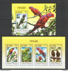 2014 S. Tome & Principe Birds Fauna Parrots Papagaios Kb+Bl ** Stamps St1607