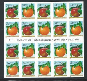 #3492B MNH Complete Booklet Pane Pl#  B1111.