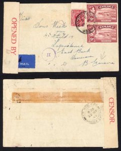 Jamaica 1942 Censored Airmail Cover to British Guiana