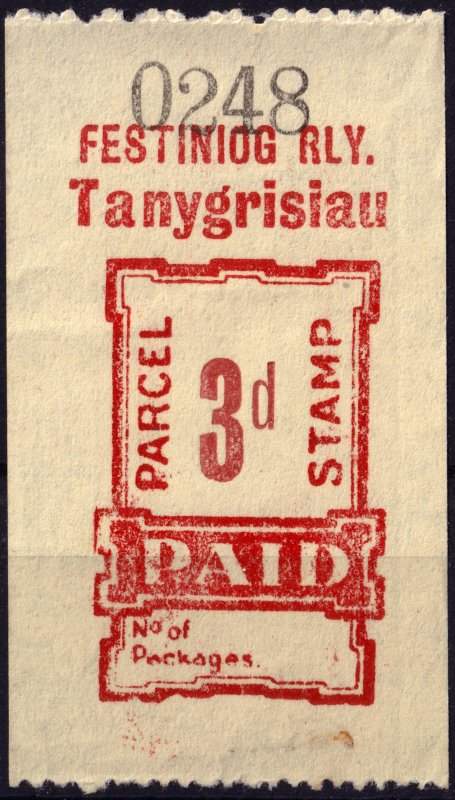 GB / Wales - FESTINIOG RAILWAY Parcel Stamp 3d (Tanygrisiau) - Mint