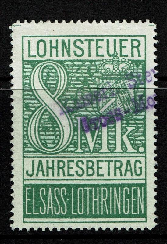 Alsace/El Sass 1906, 8 mk, Wage Tax stamp, Used - Lot 052217