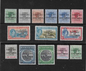 BAHAMAS 1942 COLUMBUS SET SG 162/175a MINT HINGED Cat £90