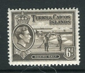 TURKS CAICOS; 1938-40 early GVI pictorial issue Mint hinged Shade of 6d. value