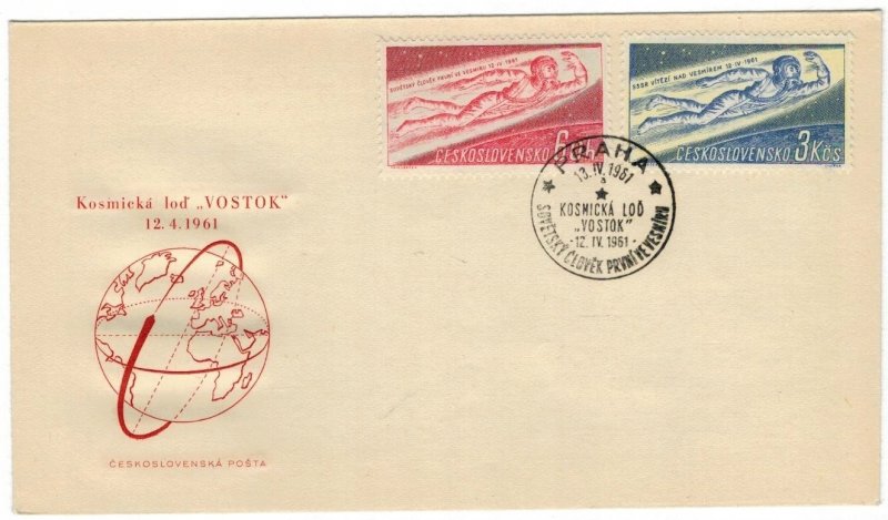 Czechoslovakia 1961 FDC Stamps Scott 1042-1043 First Man in the Space Gagarin