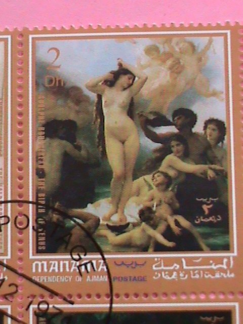 MANAMA STAMP-1974 WORLD FAMOUS NUDE ART CTO -MNH STAMP SHEET -RARE VERY RARE