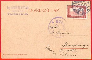 aa2023 - HUNGARY - Postal History - Covered STATIONERY CARD to FRANCE 1921-