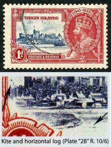 Virgin Islands SG103l 1935 Silver Jubilee 1d with Kite and Horizontal Log Used 