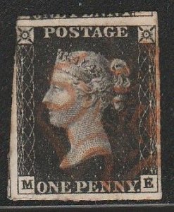 Great Britain 1, Penny Black “ME” Red Cancel, F-VF.