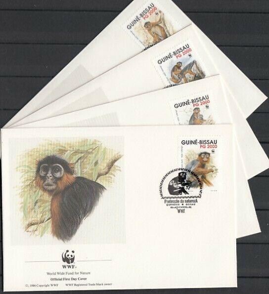 Guinea Bissau, Scott cat. 944 A-D. Monkeys, W.W.F. issue. 4 First day covers.