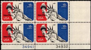 US #C87 18¢ STATUE OF LIBERTY MNH LR PLATE BLOCK #34932-34941 DURLAND $1.50