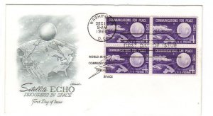 US 1173 (Me-5) 4c Echo 1 Satellite blk 4 on FDC Artmaster Cachet Unadd ECV$12.50