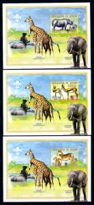 [95692] Guinea 1999 Wild Life Springbok Lion Rhino 3 Imperf. Single Sheets MNH