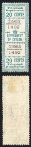 Ceylon Telegraph SGT127 20ct green Large Control figures MINT Unpriced in SG