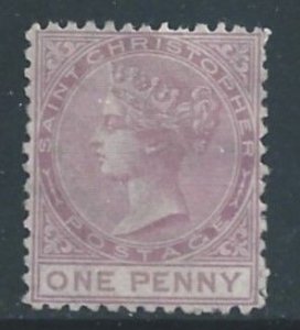 St. Christopher #2 Mint No Gum 1p Queen Victoria - Wmk. 1 - Perf 12 1/2