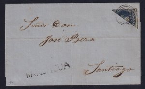Chile 1859 10c Colon Bisect Folded Cover RANCAGUA Straight-Line to Santiago