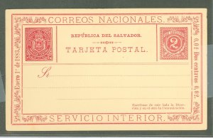 Salvador, El  1882 2c postal card