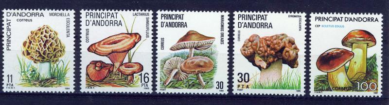 ANDORRA SPANISH 1983-1987 MNH SC.155+165+169+172+181 Mushrooms