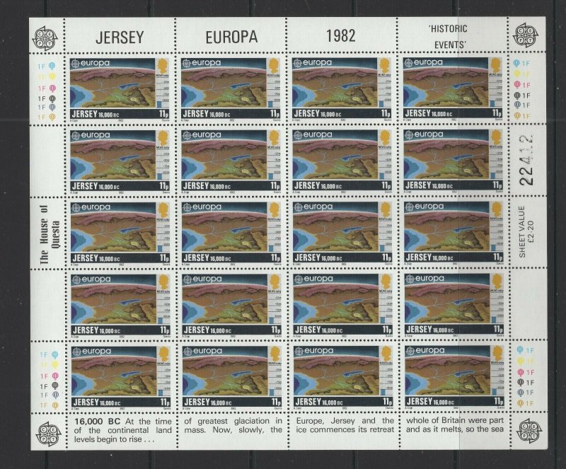 Jersey #285-88 (1982 Europa History) in VFMNH sheets of 20 CV $30.00