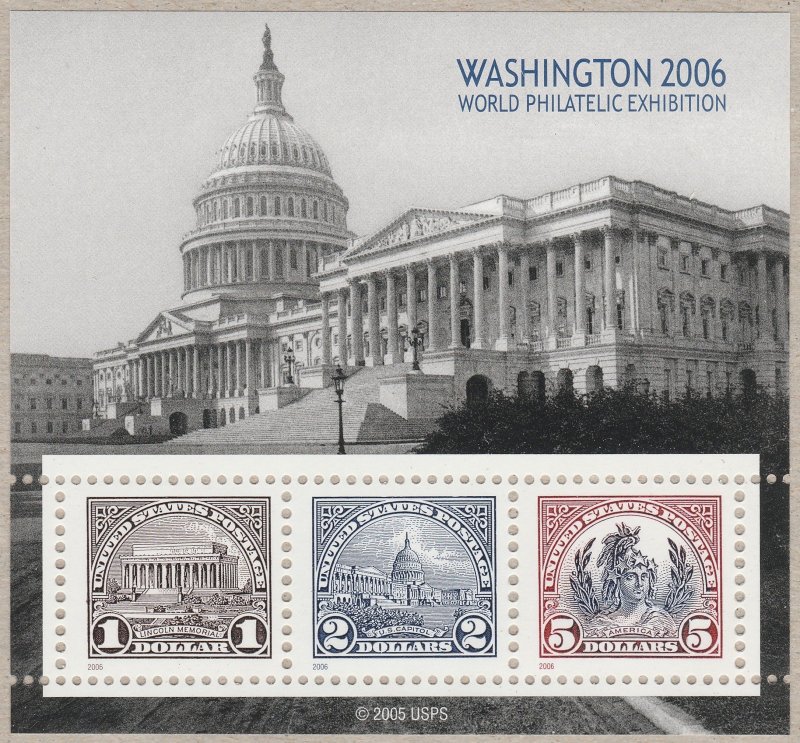 4075 Washington 2006 World Philatelic Exhibition Souvenir Sheet of 3 MNH