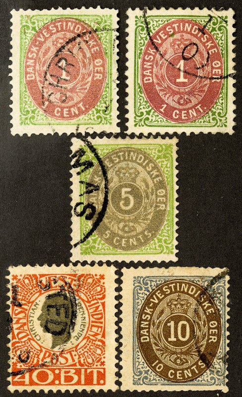 Danish West Indies DWI Stamps # 5,86,10,16,35 Used F-VF Scott Value $135.00