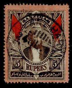 ZANZIBAR QV SG174, 5r sepia, FINE USED. Cat CDS