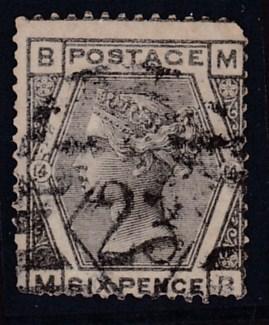 Great Britain 1873 QV Nr.62 6d gray Plate-14 Bexley London 23 duplex