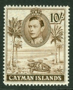 SG 126a Cayman Islands 1938. 10/- chocolate, perf 14. Fine unmounted mint CAT£32