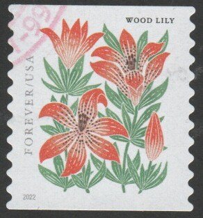 SC# 5672 - (58c) - Mountain Flora - Wood Lily, Used COIL Single Off Paper