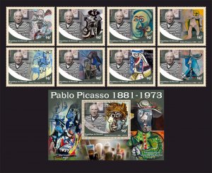 Stamps. Art, Pablo Picasso 2023 year 8 stamps + block perforated