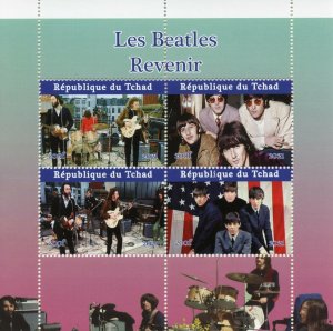 The Beatles Stamps Chad 2021 CTO Music John Lennon Paul McCartney Ringo 4v M/S