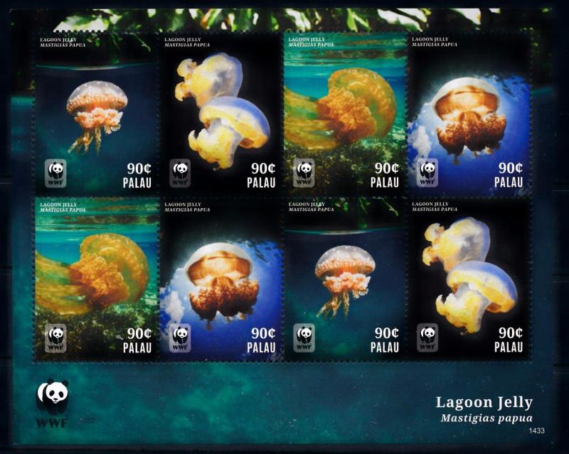 [66842] Palau 2014 Marine Life Jellyfish WWF Sheet MNH