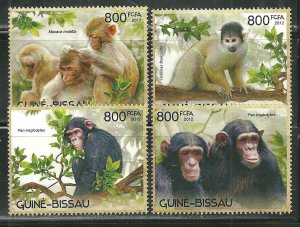 Guinea-Bissau MNH Set Of Monkeys 2012