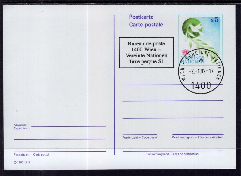 UN Vienna UX4 Postal Card U/A FDC VF