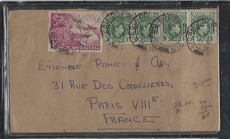 NIGERIA  (P2808BB) 1949 UPU 1D+ KGVI 1/2DX4 ODEBU ODEBU TO FRANCE 