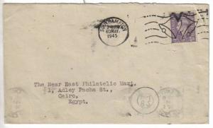 GREAT BRITAIN 1945 COVER TO EGYPT WITH SPECIAL VICTORY BELL METER CANCELLATIO...