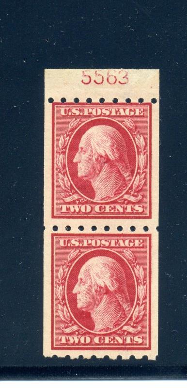 Scott #391 Washington Mint Plate # Selvage Coil Pair of 2 Stamps w/Weiss Cert!!