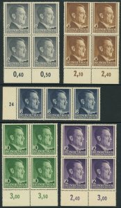 Poland German Occupation Sc#N76-N80 Mi#71-75 Adolf Hitler 1941 Postage Blocks