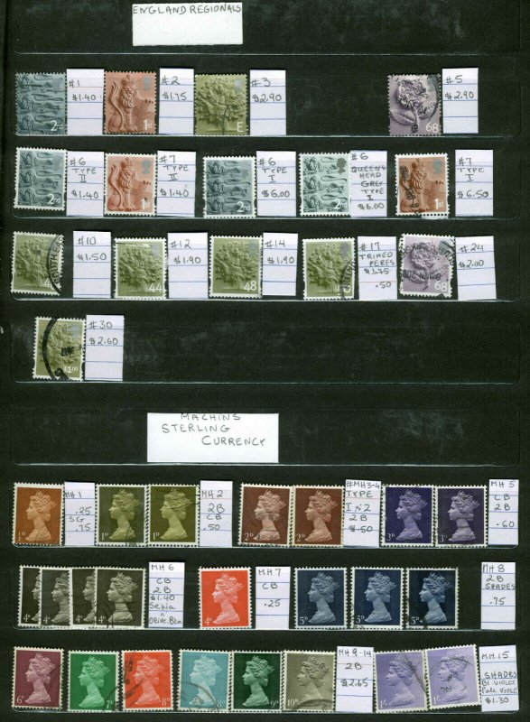 Great Britain Machin Collection In Stock Book Over 500  Stamps with ID Tags Used