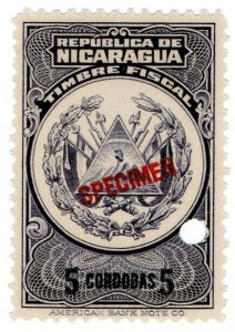 (I.B) Nicaragua Revenue : Duty Stamp 5CD (ABN Specimen)