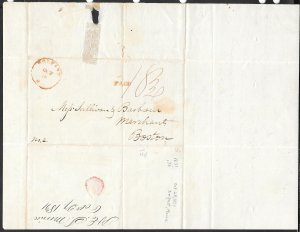#1831 STAMPLESS FOLDED LETTER BELFAST MAINE TO BOSTON OCT/28/1831 (my816)