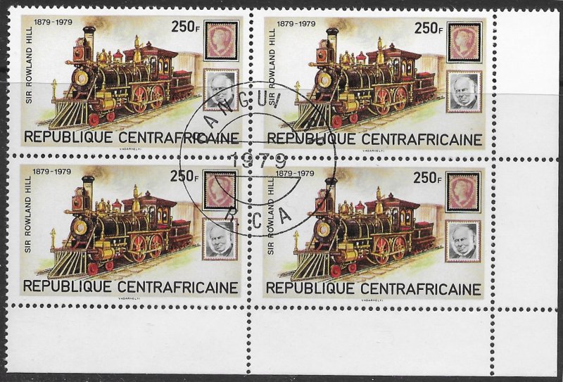 Central African Republic #401 used bottom corner block of 4. Locomotive