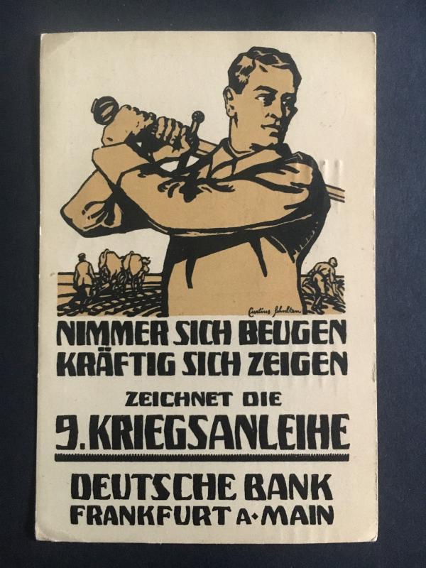 1918 Frankfurt Germany Deutsche Bank postcard Cover Soldier with Sword