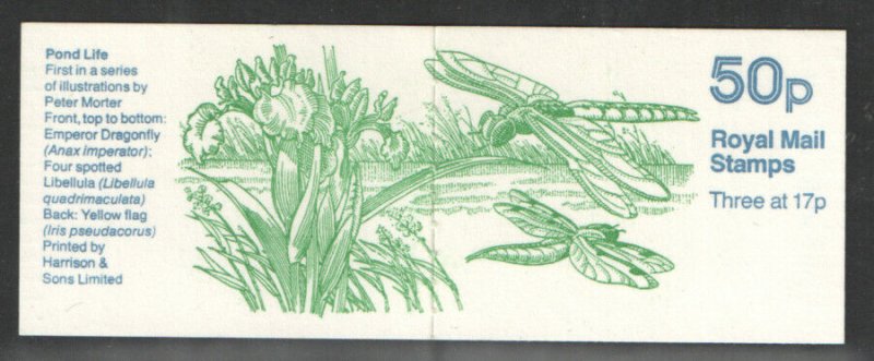 FB32 1985 Dragonfly (pond life) Star 50p Folded Booklet Cyl B36 - good perfs