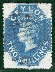 CEYLON QV PENCE ISSUE Classic Stamp SG.37a 2s Deep Dull Blue Used Cat £200+SBB11