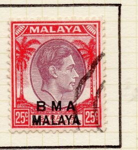 Malaya Straights Settlements 1945 Early Shade of Used 25c. BMA Optd 307961